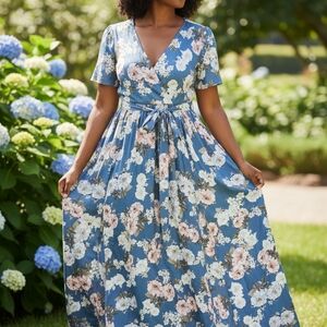 Baltic Born Floral Blue and Cream Maxi Dress